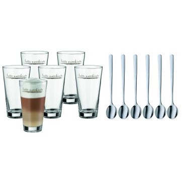 Комплект за лате макиато 6 чаши с лъжички